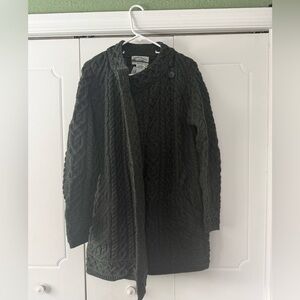 Aran Crafts Green Merino Wool 2 Button Cardigan